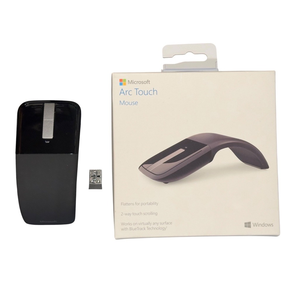 Microsoft Arc Touch Wireless Mouse Black RVF-00052 Model 1428 Box & USB Dongle